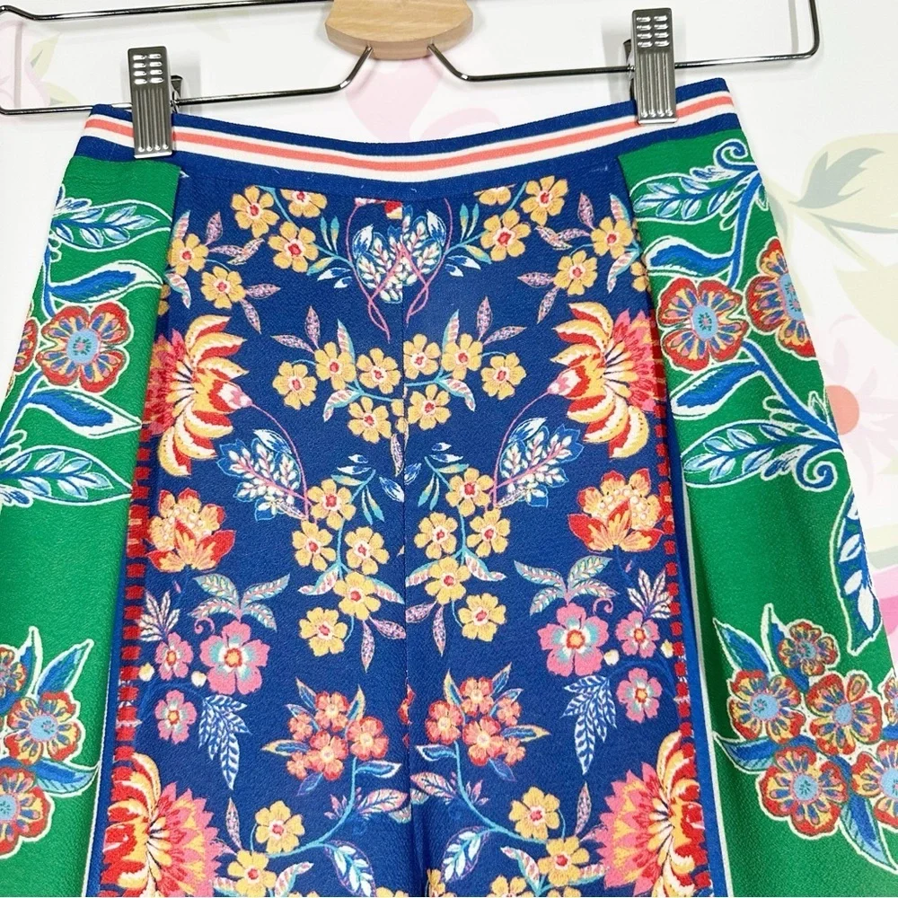 Flying Tomato Bohemian Blue and Cream Floral Wide Leg Pants S - Picture 2 of 6